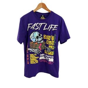 CREATE 2MRW‎ Fast Life Skull Money Graphic T Shirt Purple Mens Size Medium